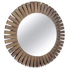 Vintage Segmented Frame Teak Circular Wall Mirror