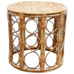 Vintage Side Table Stool in Rattan and Cane