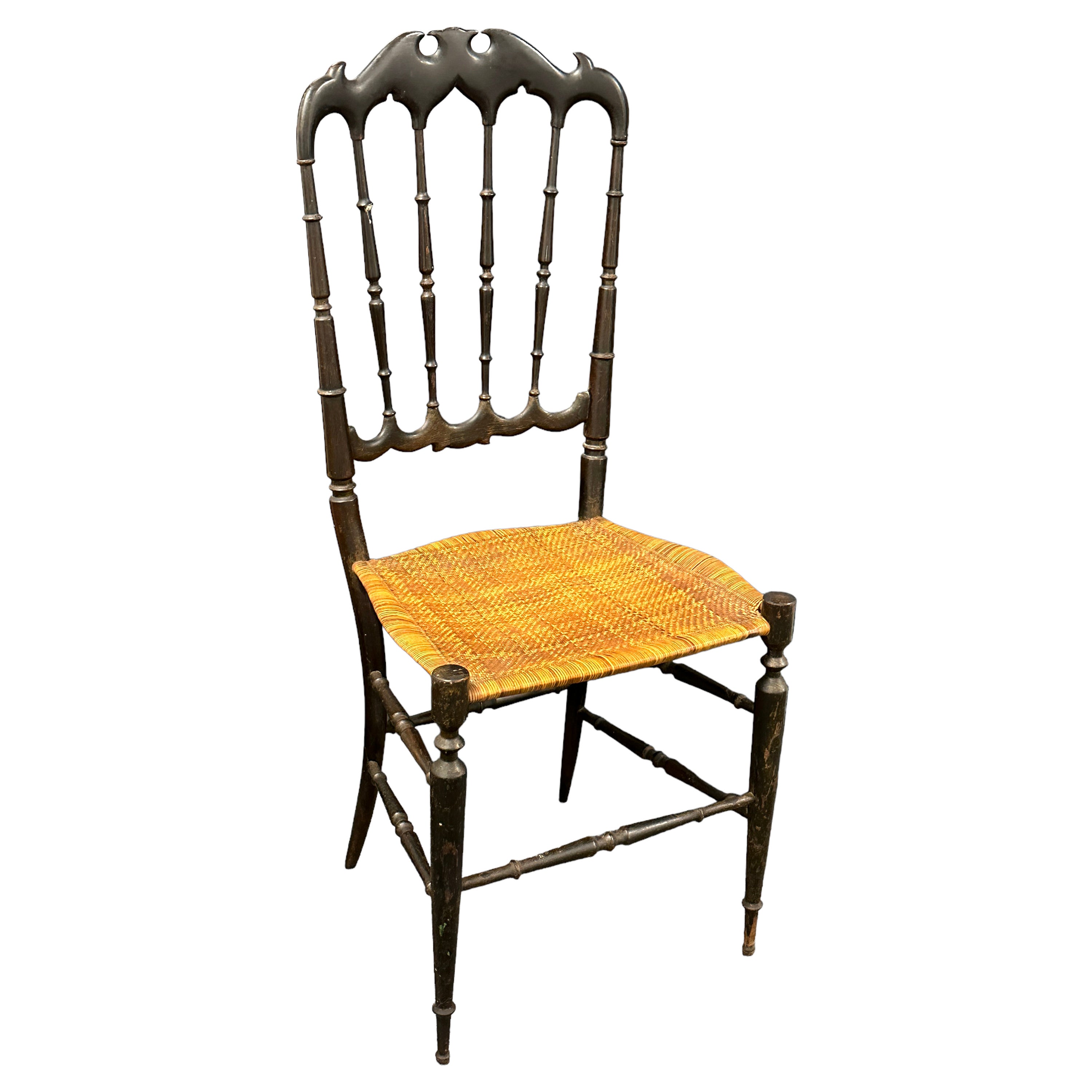 Beautiful Chiavari Wooden Chair Wicker Seat, Made in Liguria, Italy, 1930s For Sale