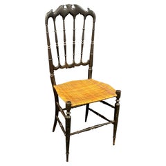 Beautiful Chiavari Wooden Chair Wicker Seat, Made in Liguria, Italy, 1930s