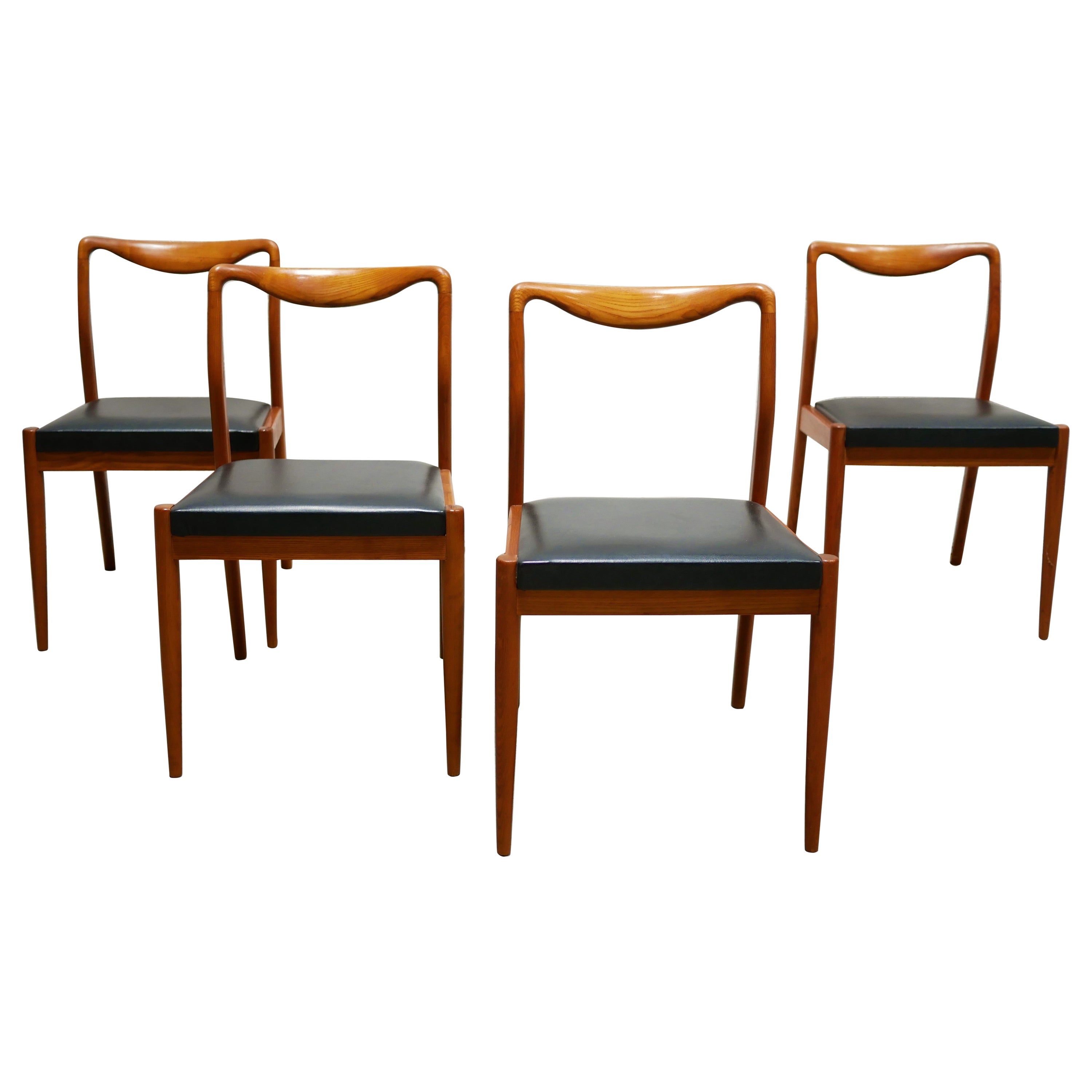 Series of 4 Vintage Scandinavian Chairs in Teak and Leatherette