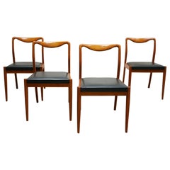 Series of 4 Retro Scandinavian Chairs in Teak and Leatherette