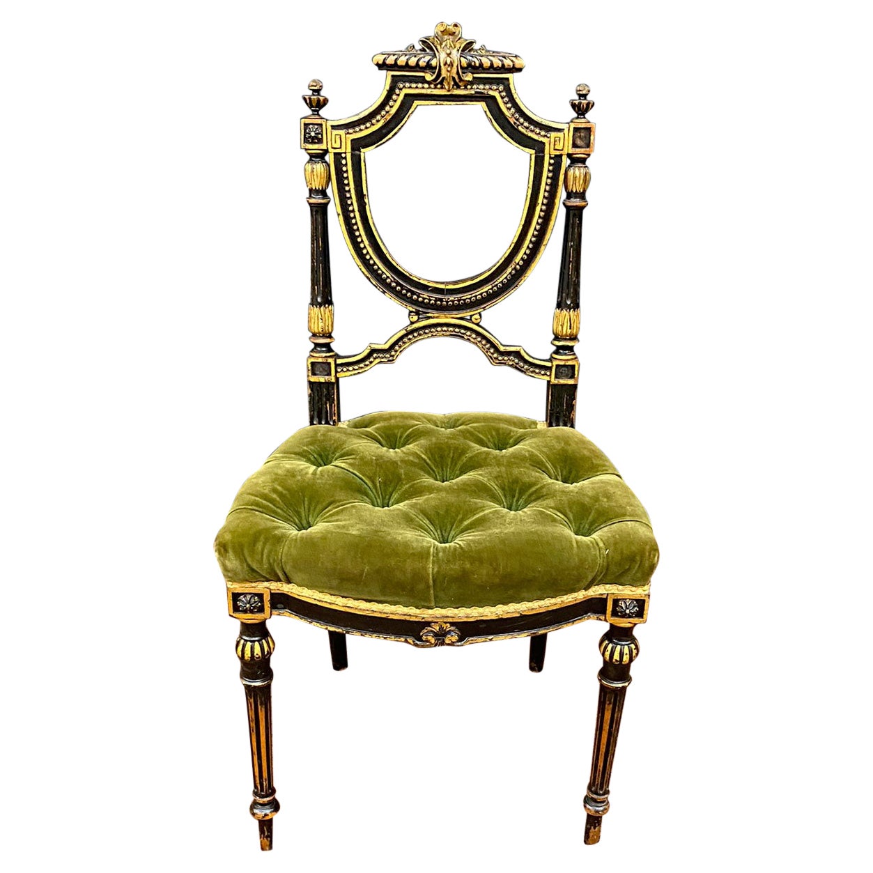 Charming Napoleon III Period Chair, in Blackened Pear and Velvet