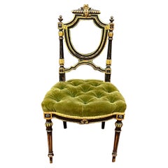 Antique Charming Napoleon III Period Chair, in Blackened Pear and Velvet