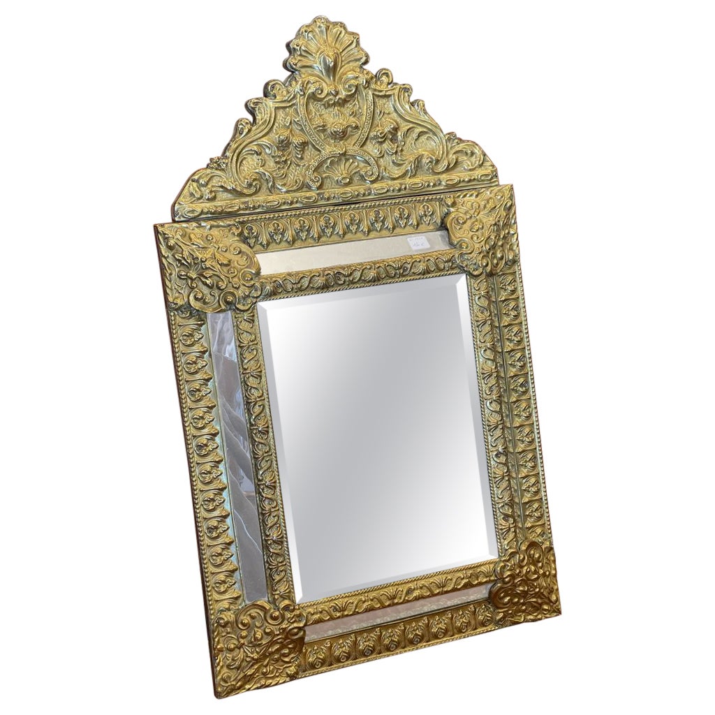 French Brass Cushion Mirror For Sale