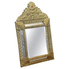 Antique French Brass Cushion Mirror