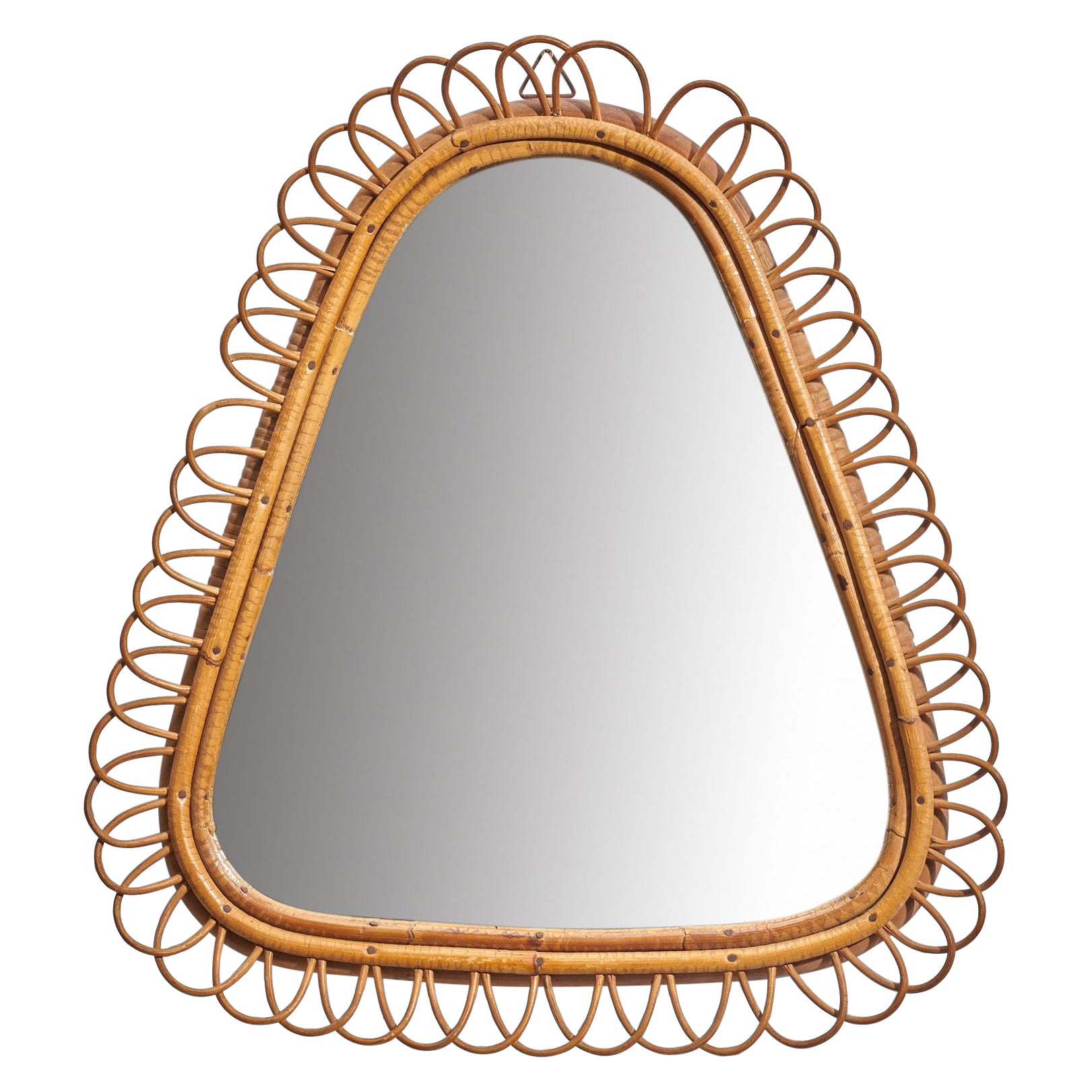 Italian Designer, Wall Mirror, Rattan, Bamboo, Mirror Glass, Italy, 1960s For Sale