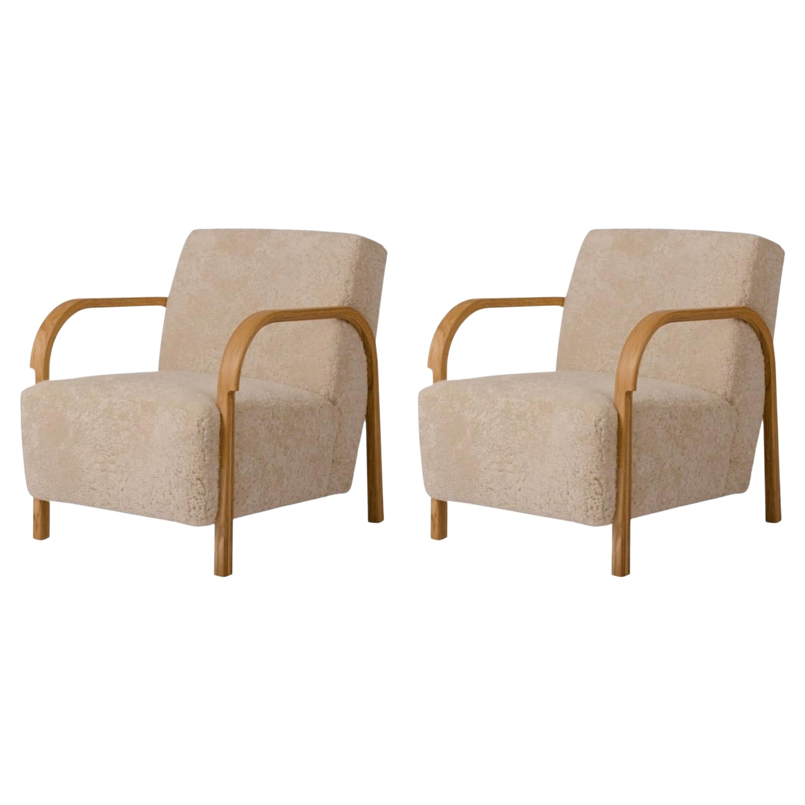 Set of 2 Sheepskin Arch Lounge Chairs by Mazo Design For Sale