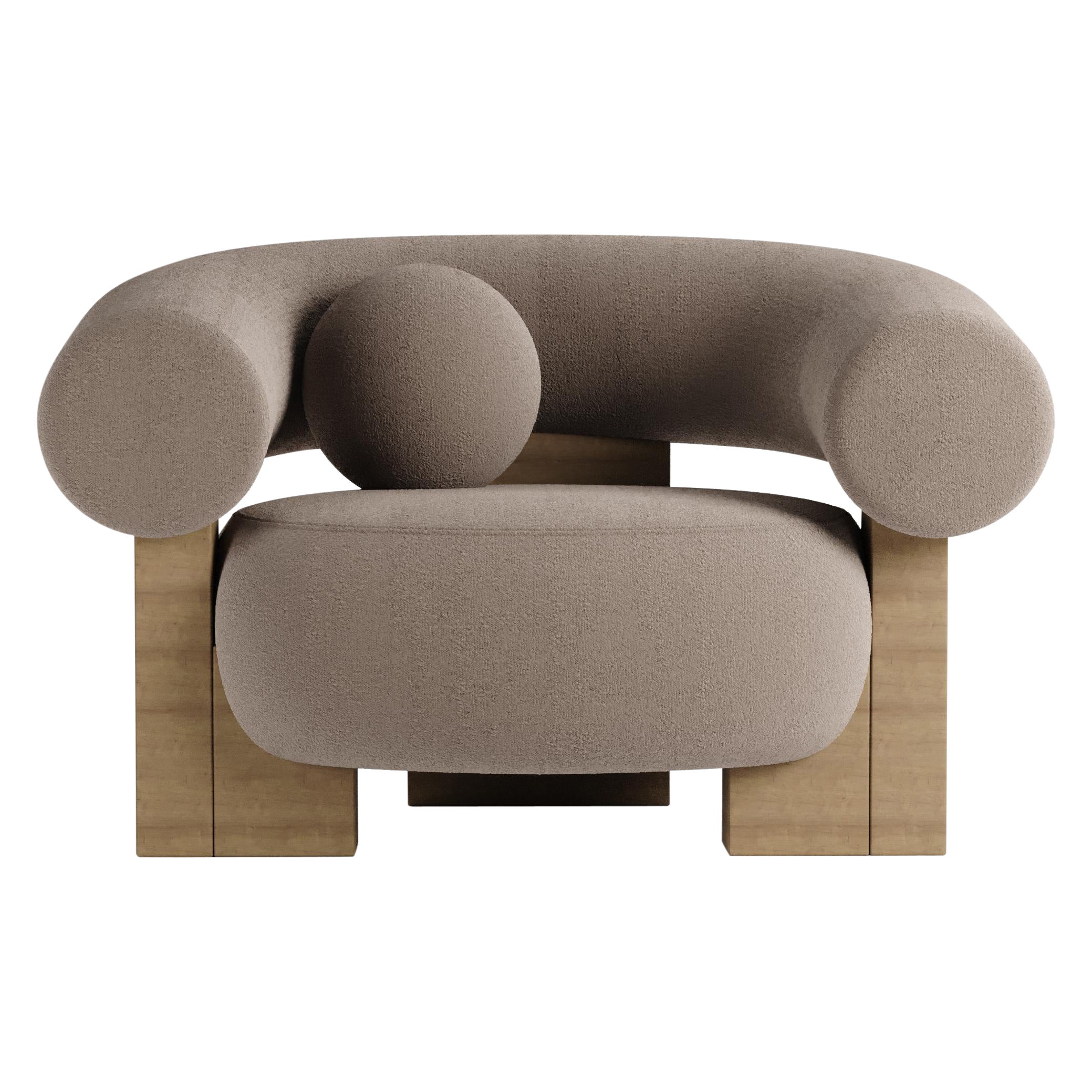 Contemporary Modern Cassette Armchair in Taupe Boucle, Collector
