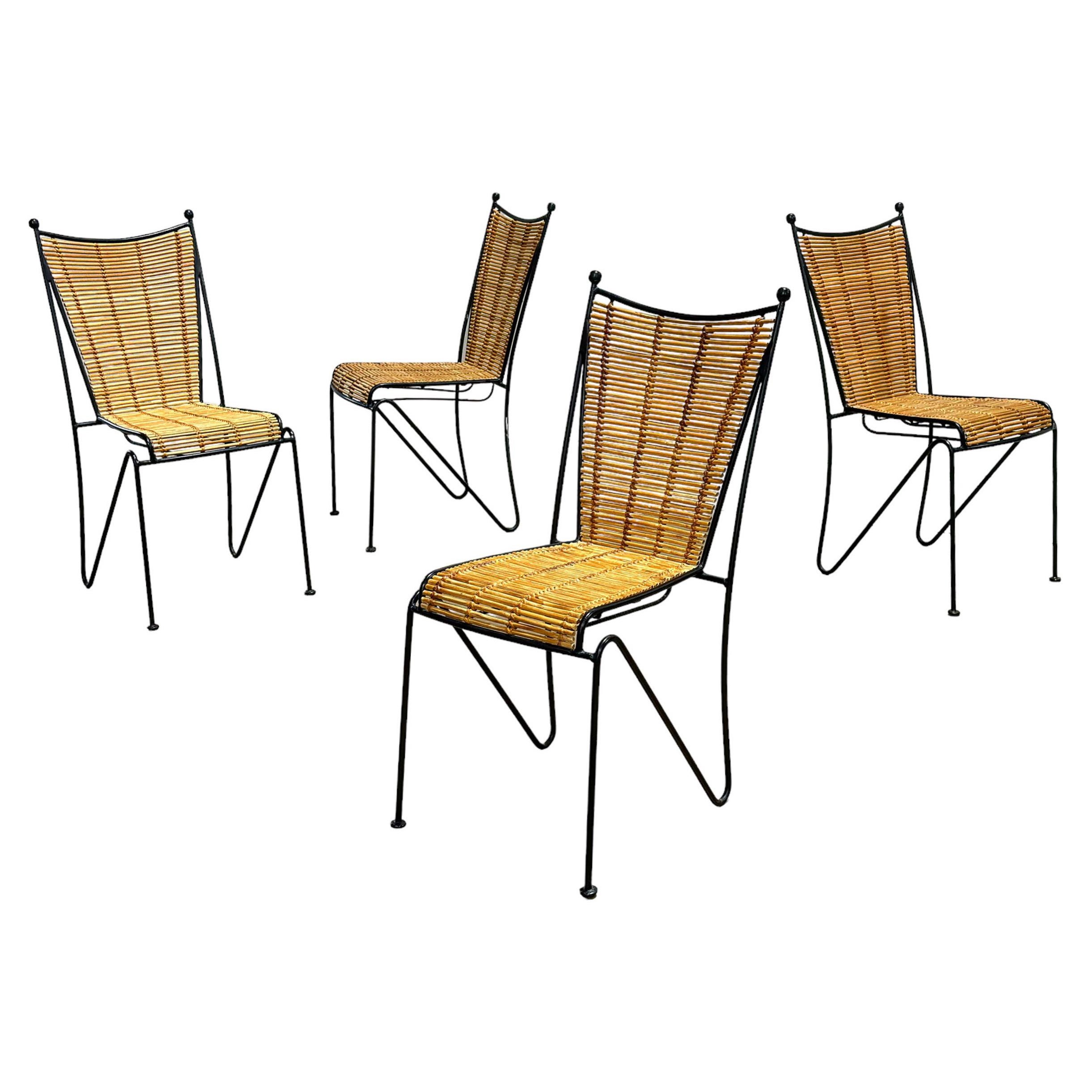 Pipsan Saarinen Swanson Chairs, Wrought Iron + Rattan, Organic Modern Set of 4