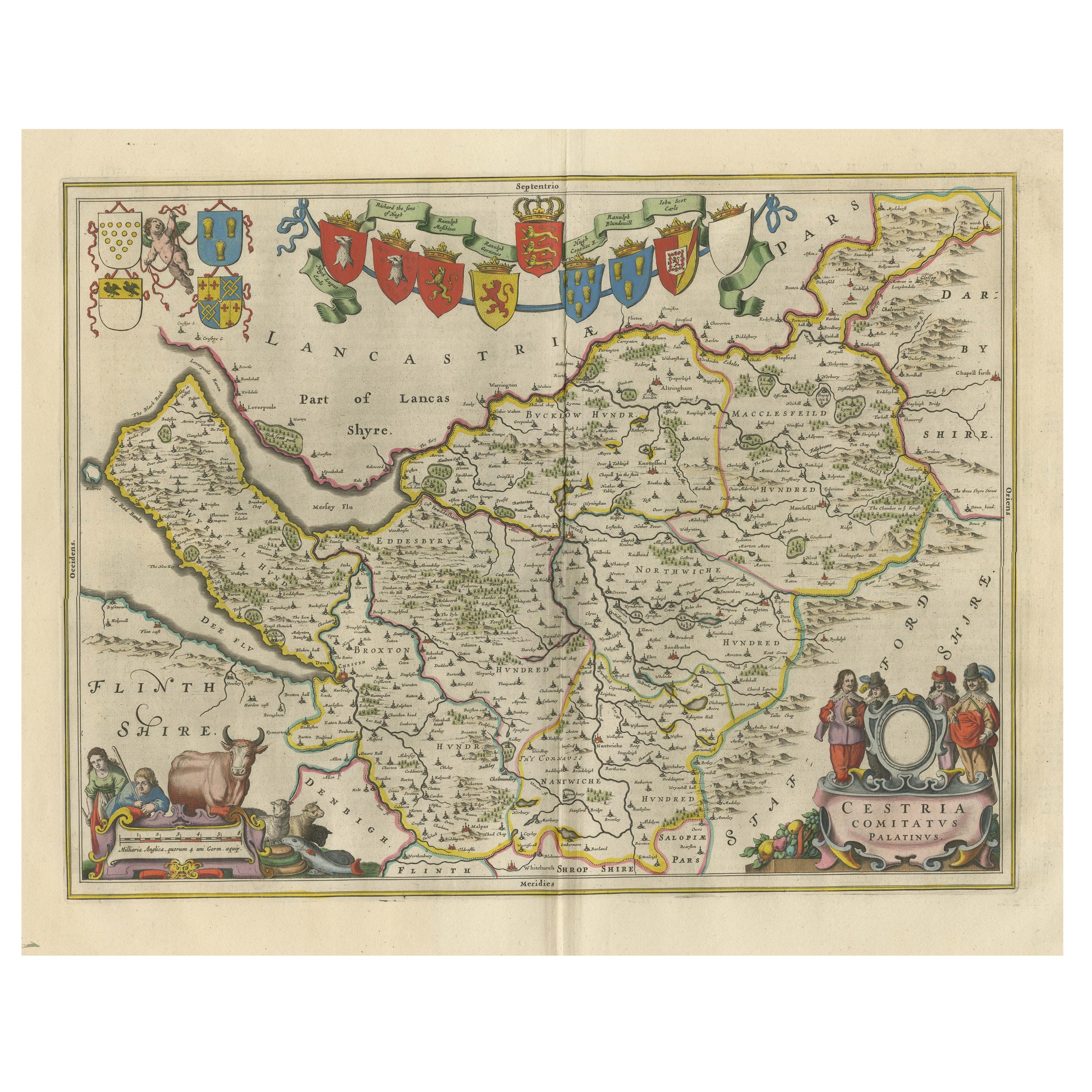 Antique Map of Cheshire, North West England For Sale