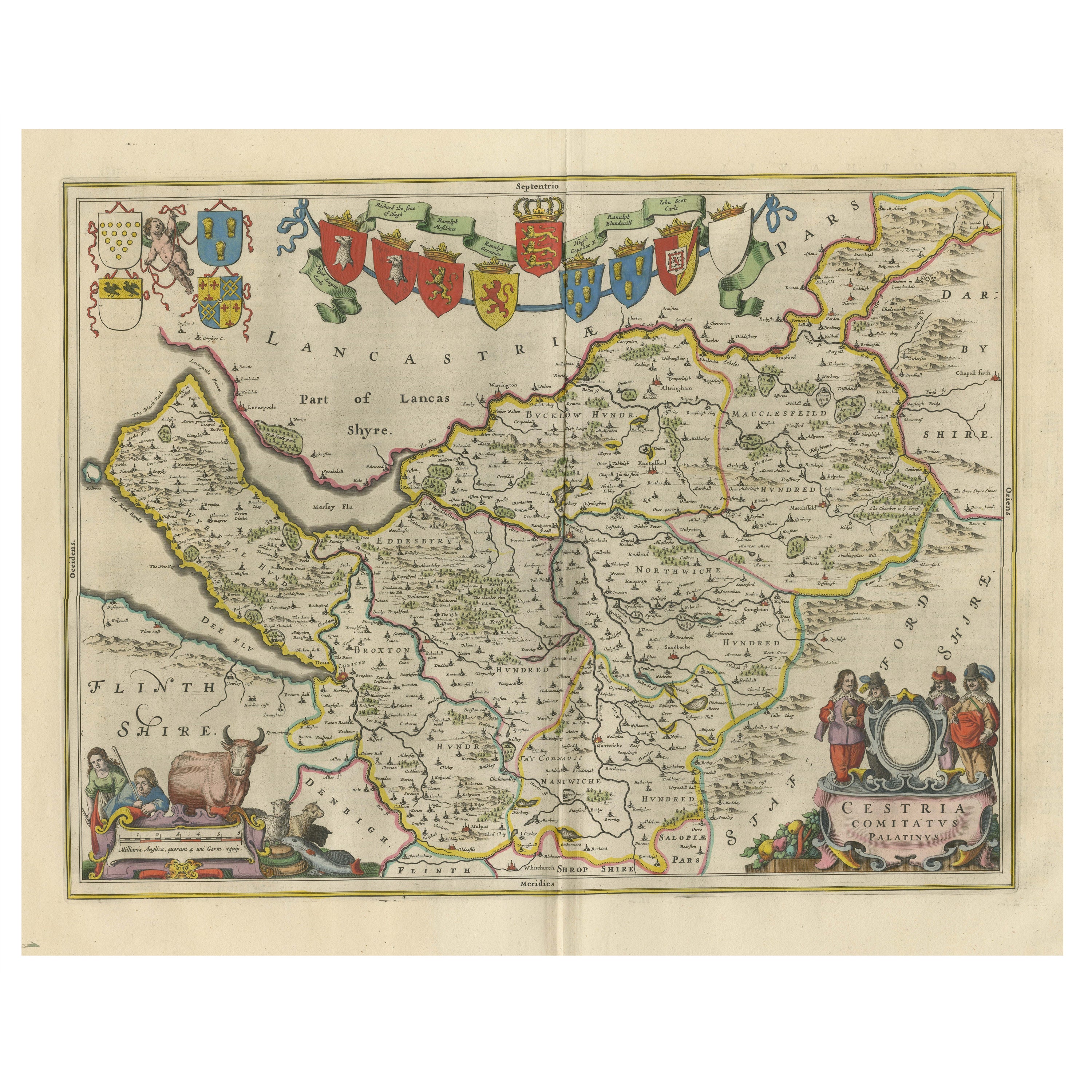 Antike Karte von Cheshire, Nordwestengland im Angebot