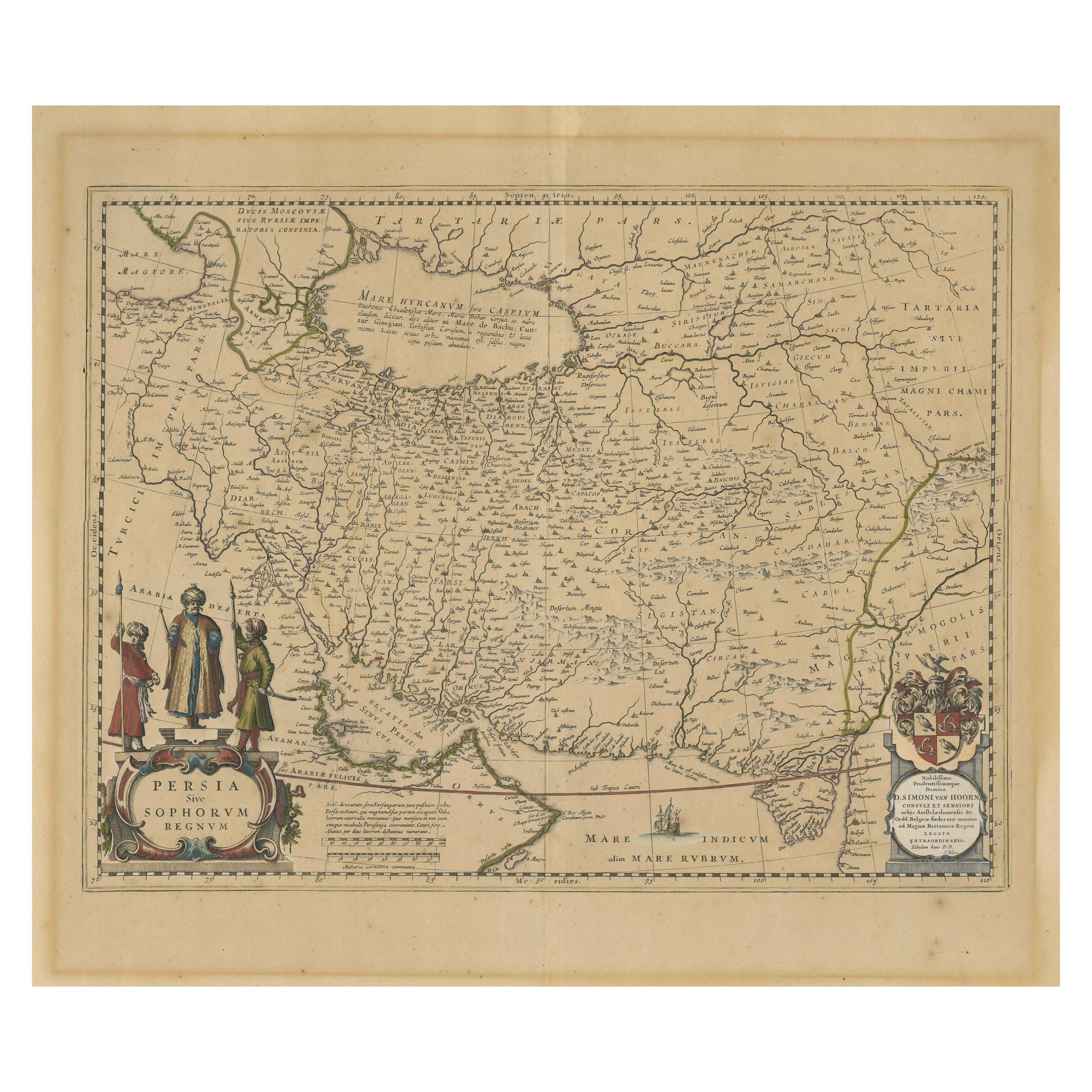 Antique Map of Persia, Also Showing the Indus River, circa 1673 For Sale