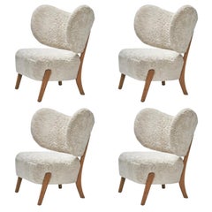 Set of 4 Moonlight Sheepskin TMBO Lounge Chairs by Mazo Design