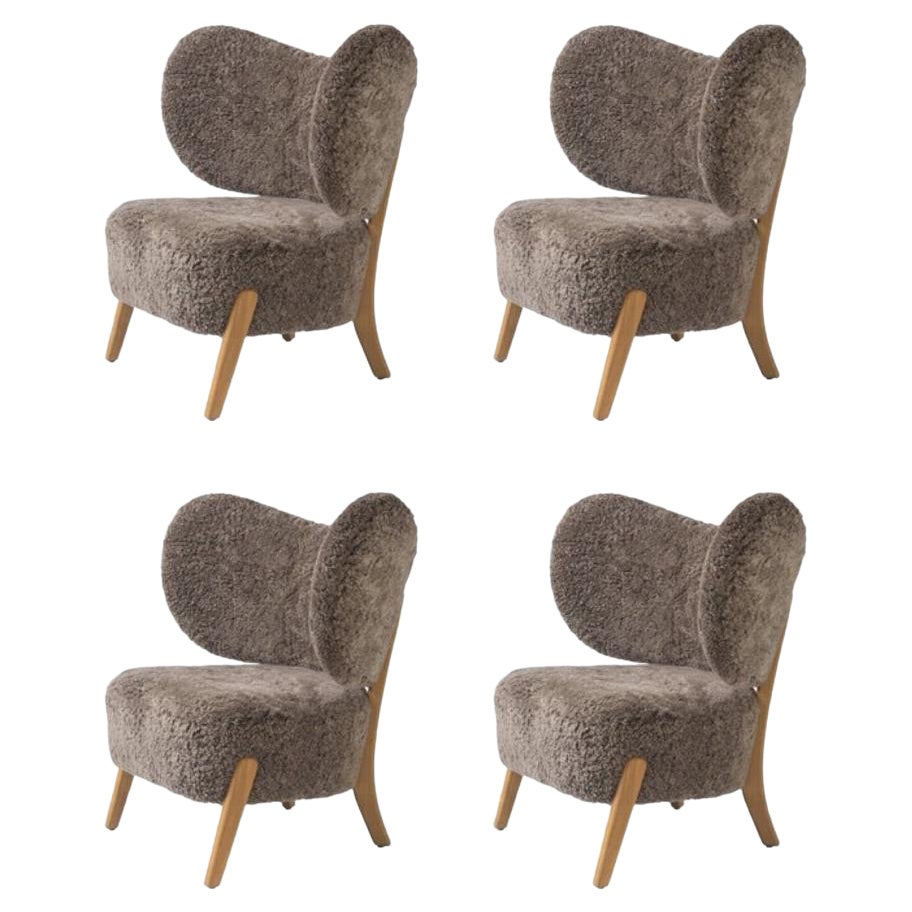 Set of 4 Mocha TMBO Lounge Chairs in Oak and Sahara Sheepskin by Mazo Design