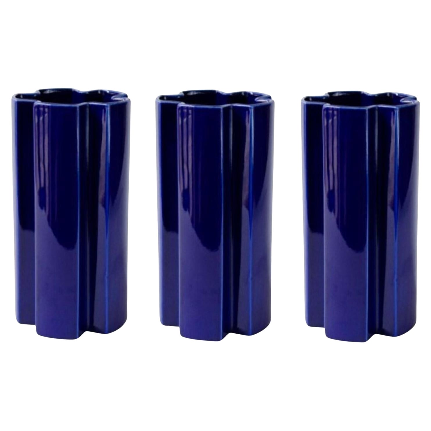 Set of 3 Large Blue Ceramic KYO Star Vases by Mazo Design For Sale