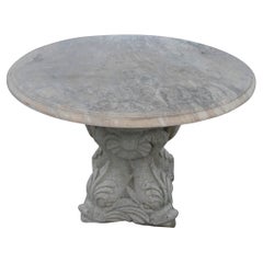 Marble Garden Table with Rose Portuguese Marble Top and Stone Base with Fishes