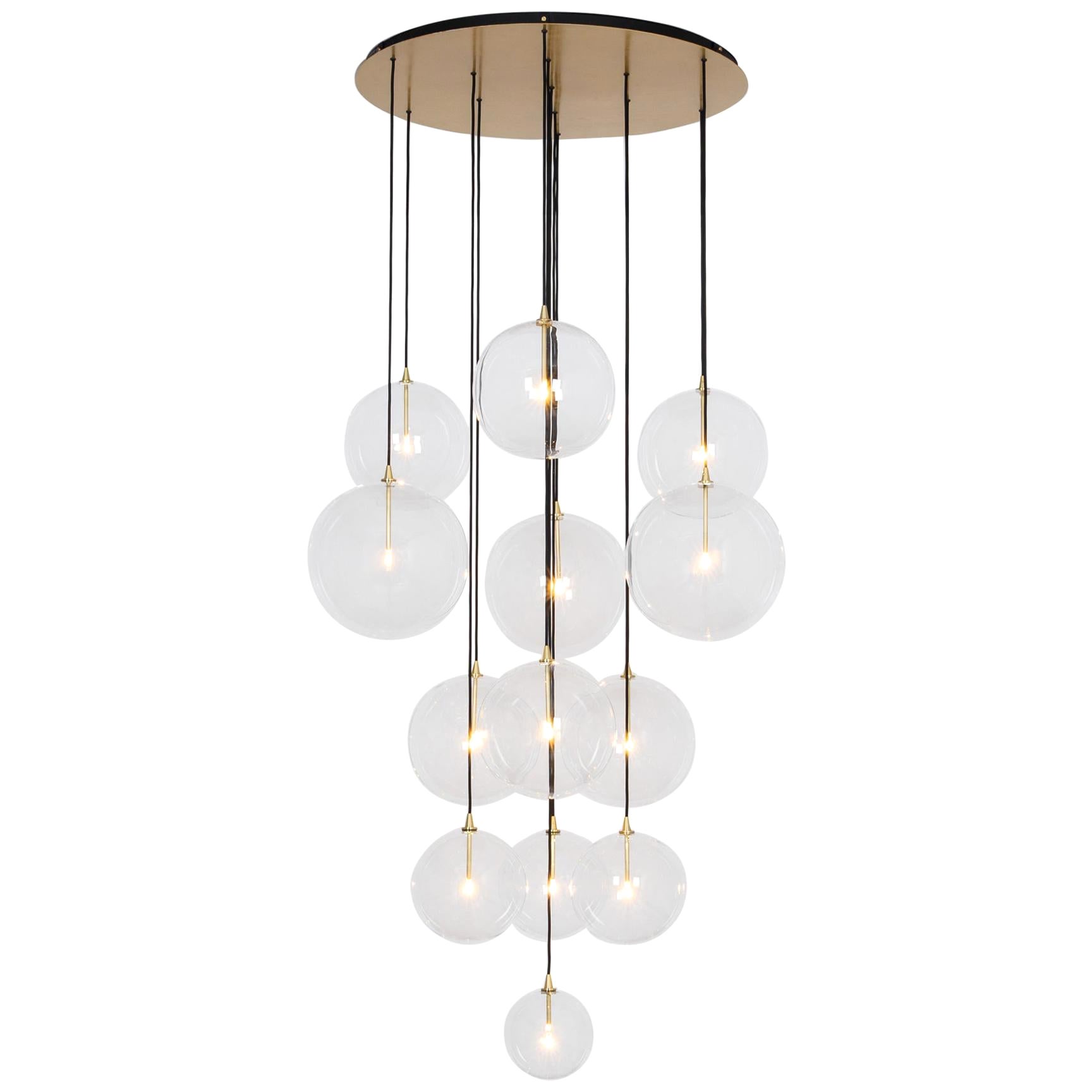 Cluster 13 Mix Brass Chandelier by Schwung For Sale