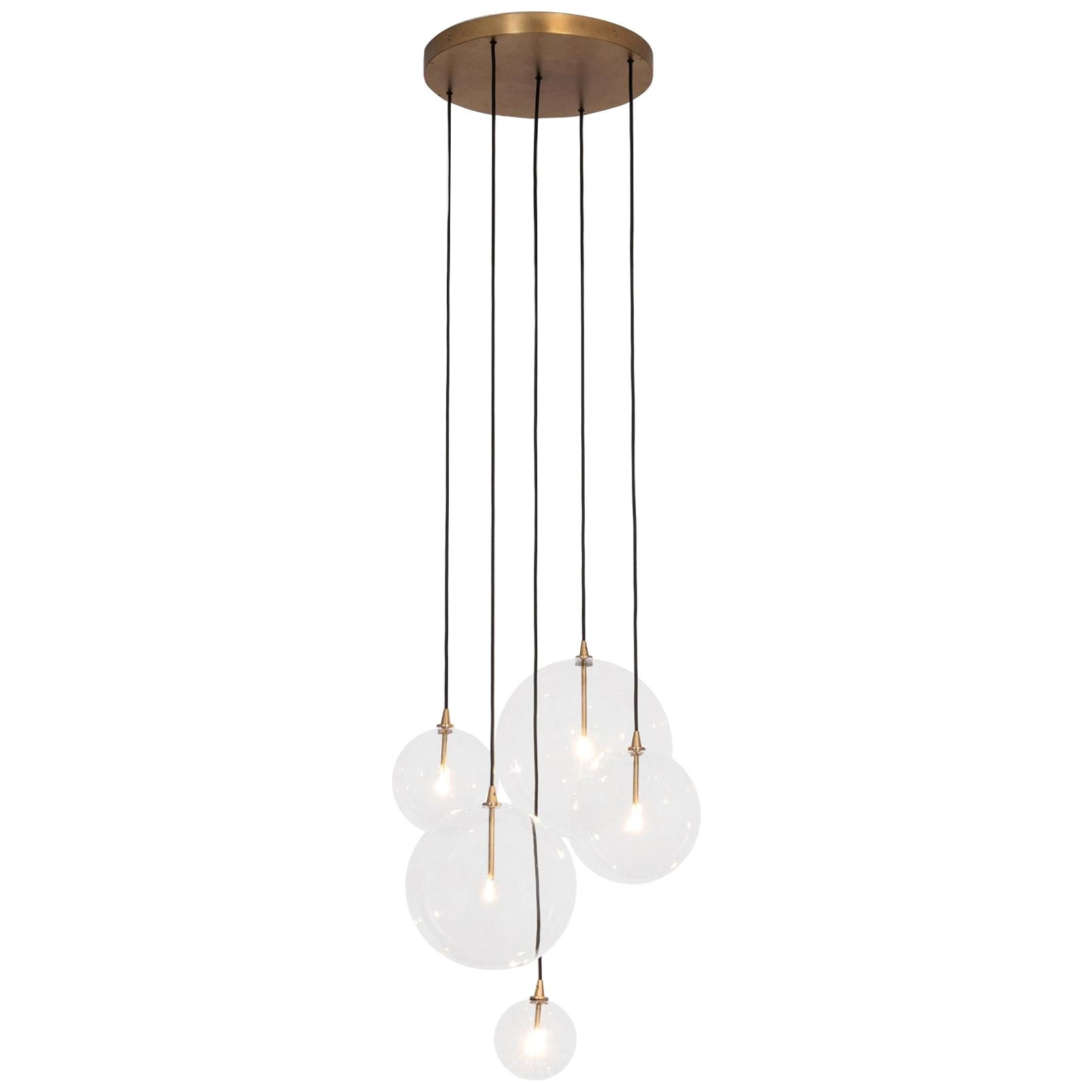 Cluster 5 Mix Chandelier in Solid Brass by Schwung For Sale