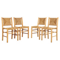 Vintage Pine and Rope Dining Chairs, France 1960s.   