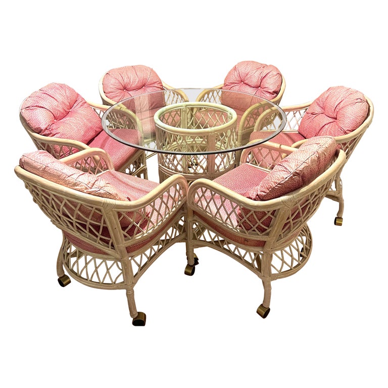 Henry Link Wicker Patio Dining Table with 6 Chairs For Sale at 1stDibs