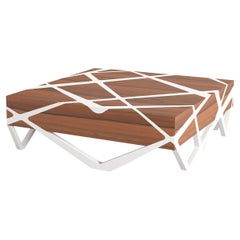Square Accent Center Coffee Table in Tineo Wood and White Lacquered Wood
