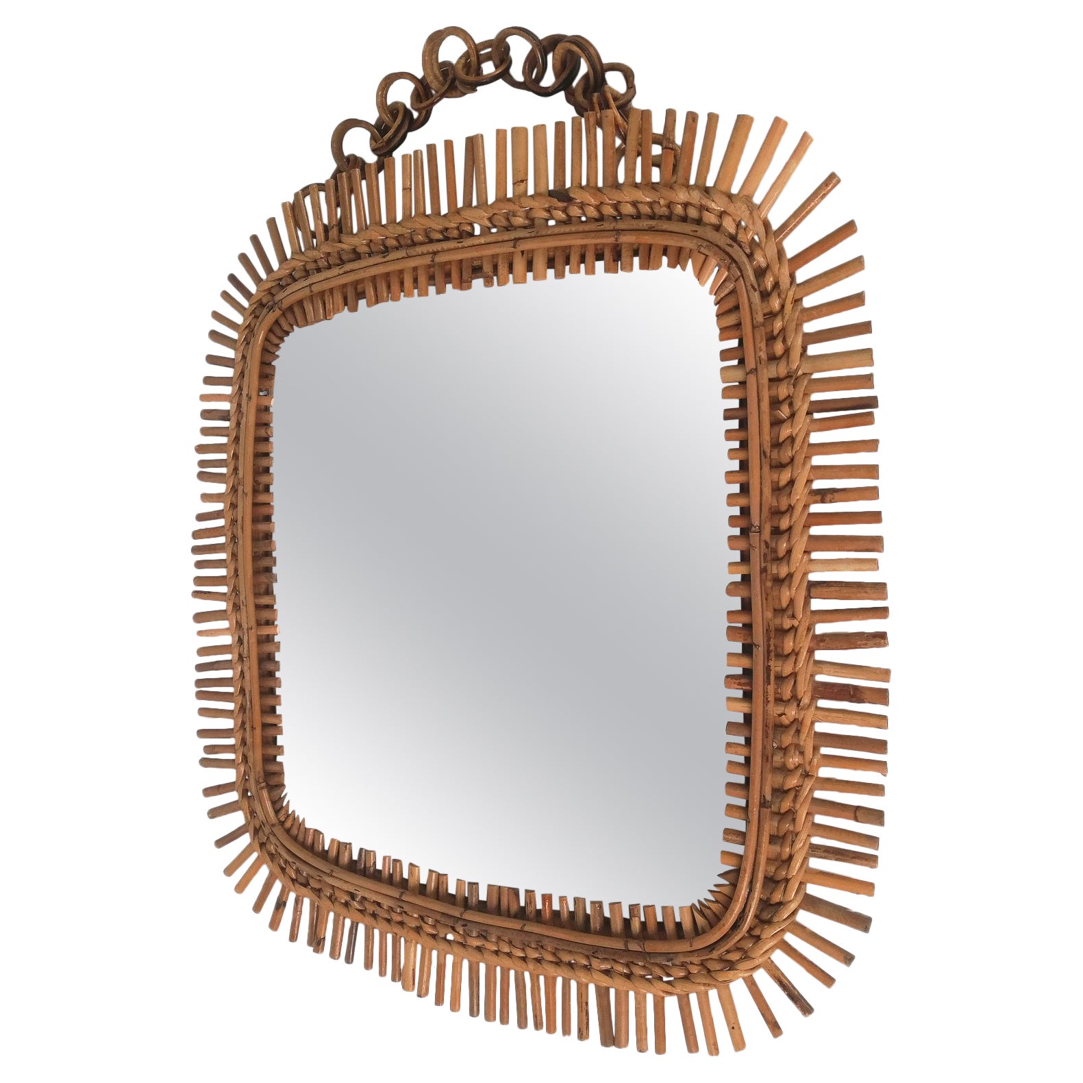 Vintage Cane, Rattan and Bamboo Mirror, Italy 1960s For Sale