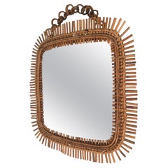 Vintage Cane, Rattan and Bamboo Mirror, Italy 1960s