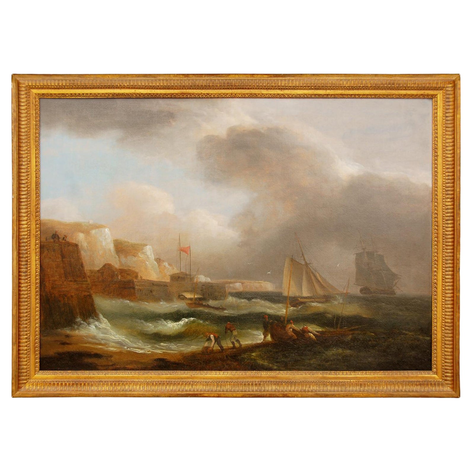 English Georgian Thomas Luny Original Oil "Retrieving the Grog before the Storm" For Sale