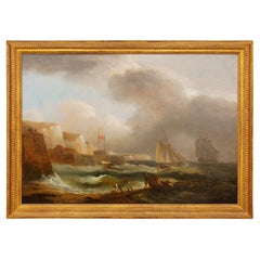 Used English Georgian Thomas Luny Original Oil "Retrieving the Grog before the Storm"