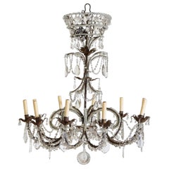 Antique Italian, Piemontese, Rococo Revival Period Iron and Glass 10-Light Chandelier