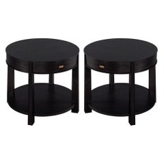 Pair of Round Black Nightstand Side Tables by Barbara Barry Baker Furniture