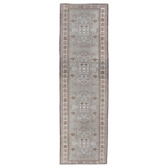 Vintage Turkish Oushak Runner in Neutral Tones, Taupe, Grey, Cream, and Brown