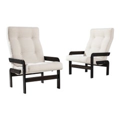 20th Century Czech White Wooden Armchairs, a Pair