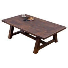 Table basse rustique en teck 100% massif, fabriquée à la main.