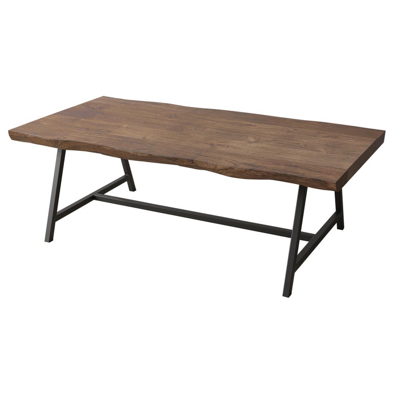 Live Edge Solid Teak Coffee Table with Metal Legs For Sale at 1stDibs