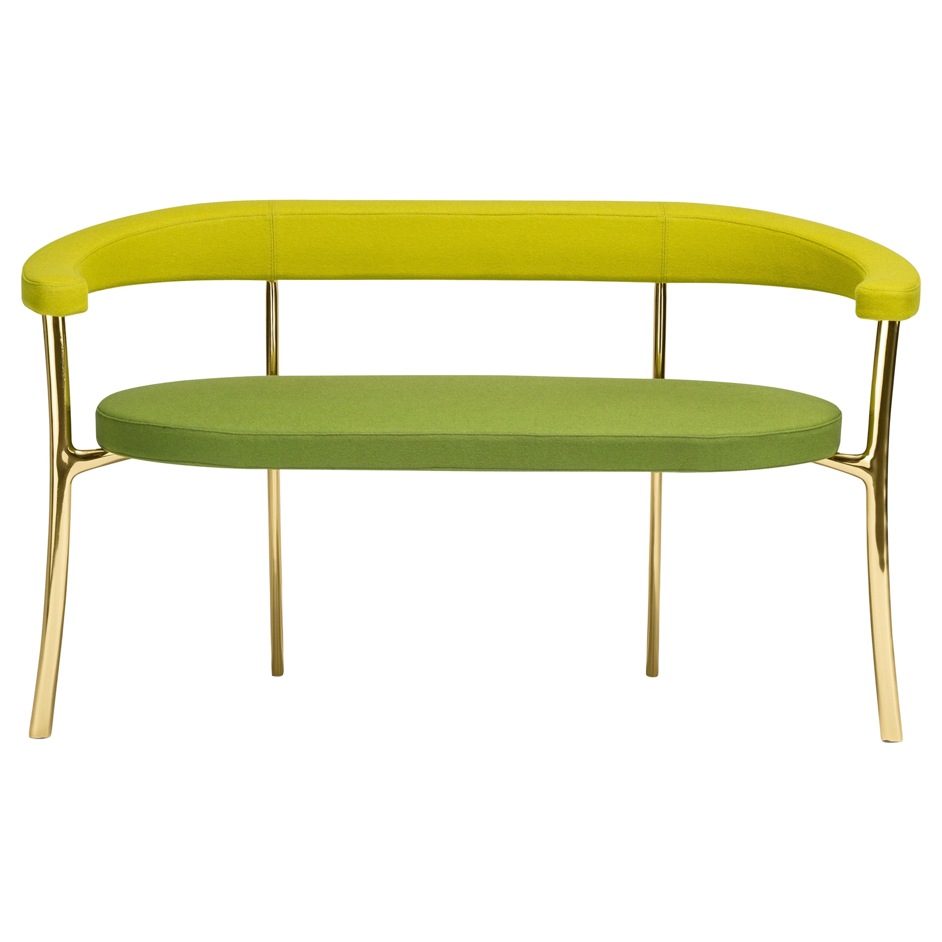 Katana Bench in Polished Brass with Two Color Fabric by Paolo Rizzatto For Sale