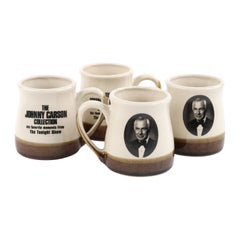 Retro Johnny Carson Collection Tonight Show Ceramic Coffee Cups Mugs 4 Piece Set Rare