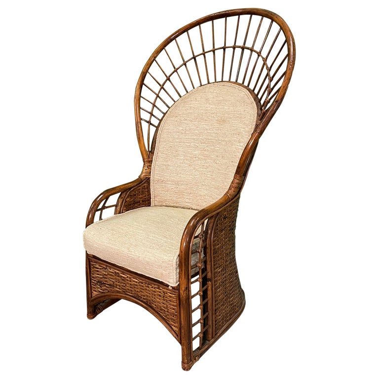 Rattan and Wicker Upholstered Peacock Chair For Sale at 1stDibs