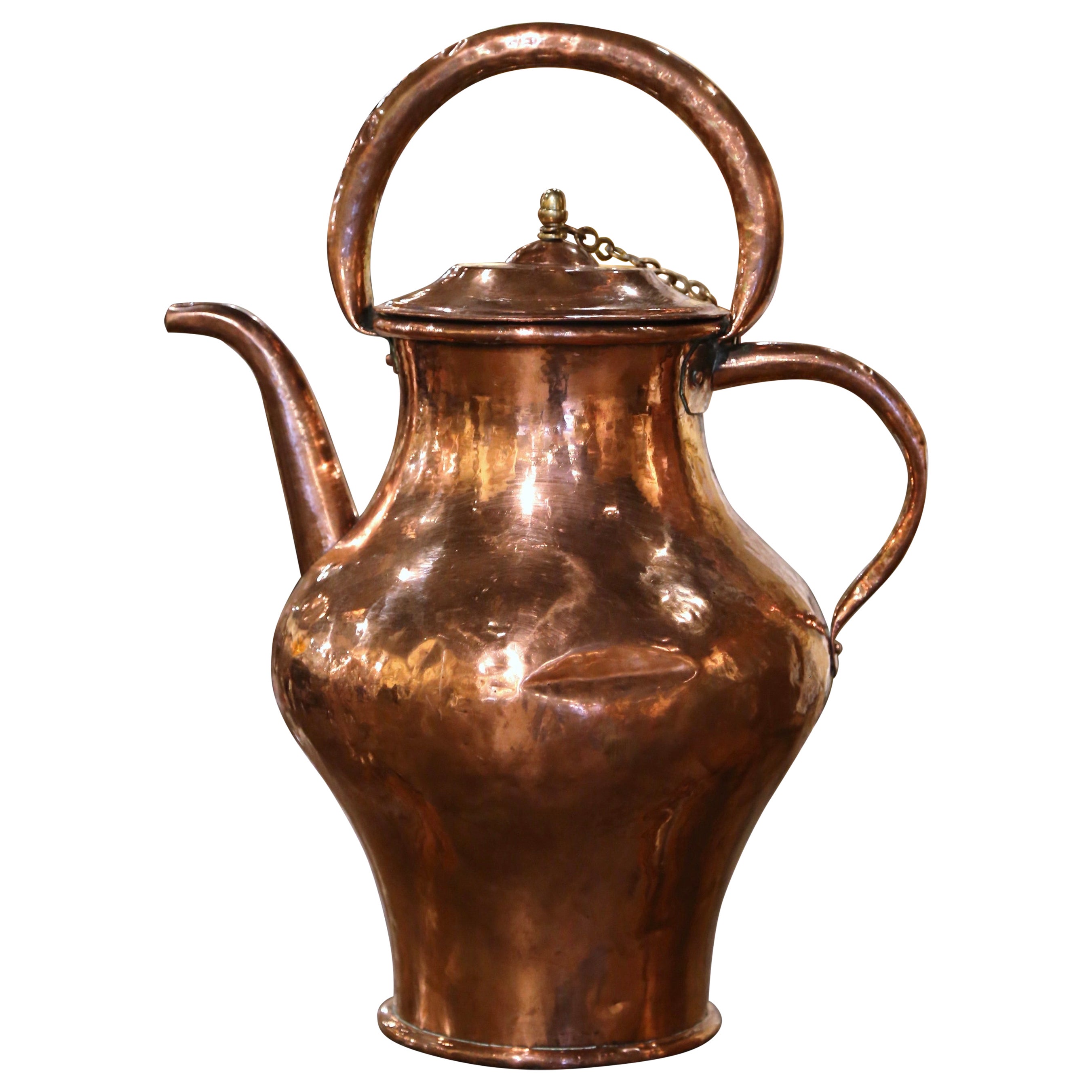 Mid-18th Century French Polished Copper Water Pitcher with Lid For Sale