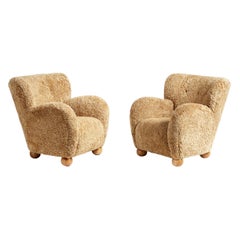 Pair of Custom Made Sheepskin Lounge Chairs