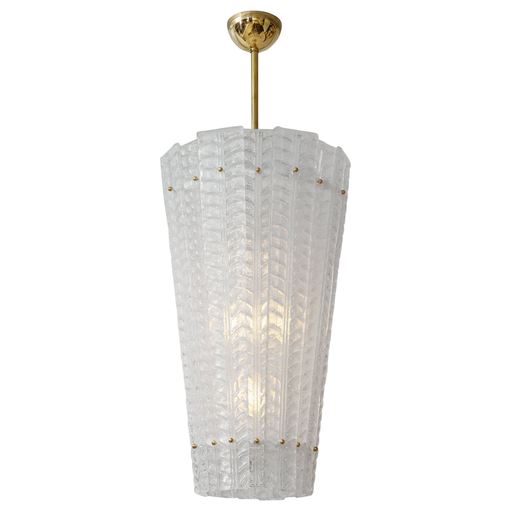 White Frosted Textured Murano Glass and Brass Pendant Chandelier, Italy, 2022 For Sale