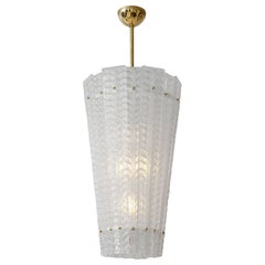 White Frosted Textured Murano Glass and Brass Pendant Chandelier, Italy, 2022