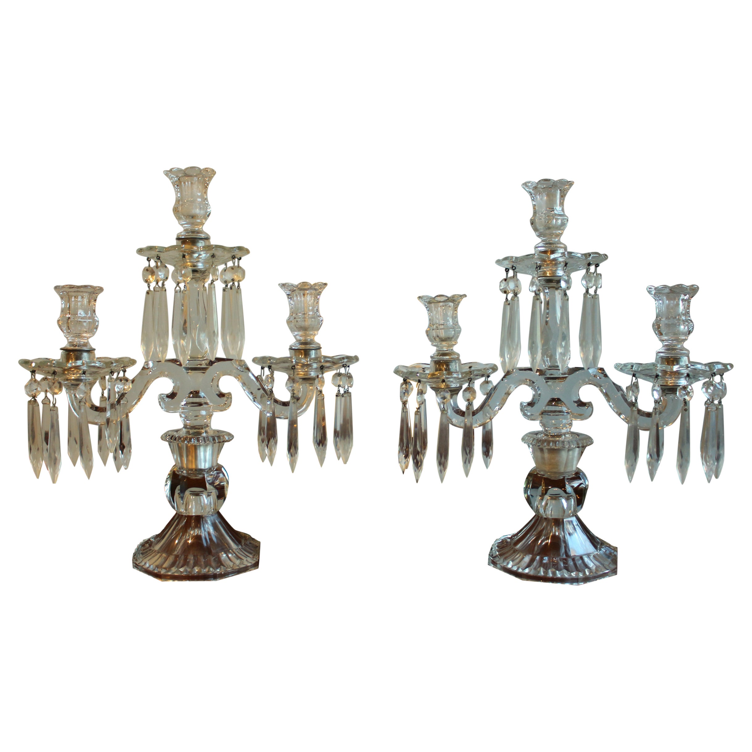 Early 20th Century Pair of Heisey Cut Glass Candelabras