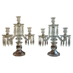 Antique Early 20th Century Pair of Heisey Cut Glass Candelabras