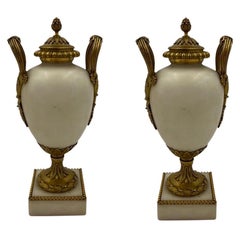 Antique Fine Quality Pair, 19th Century French White Marble Bronze Ormolu Mounted Vases