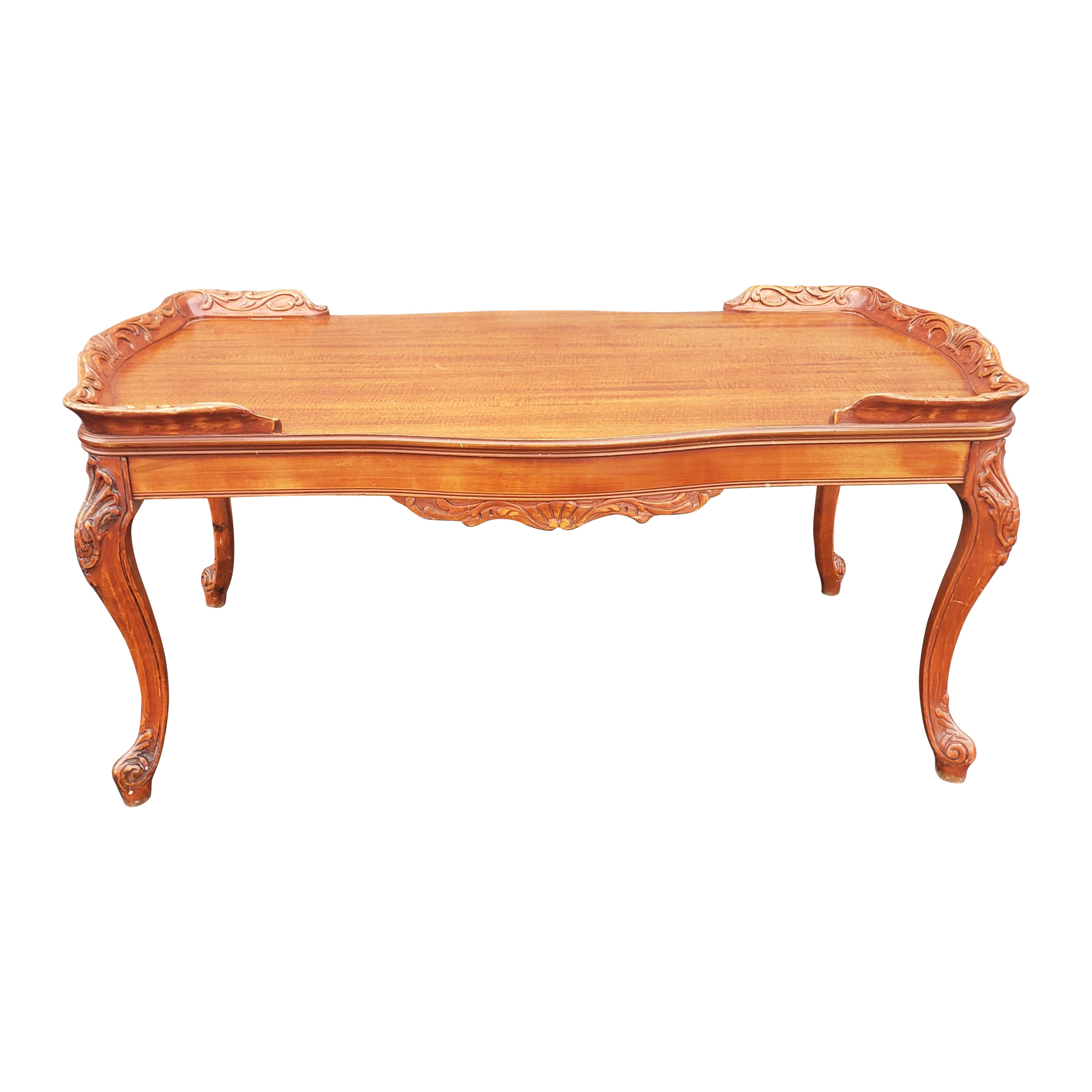 Louis XVI Style Carved Mahogany Cocktail Table with Solid Mahogany Gallery For Sale
