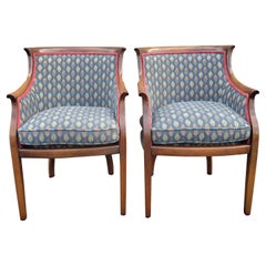 Pair of Federal Style Mahogany Barrel-Back Upholstered Seat and Back Armchairs