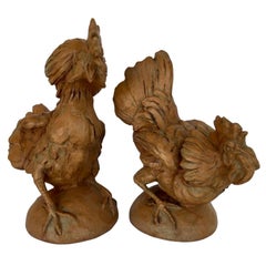 Pair, Vintage Italian Terracotta Opposing Rooster Statues