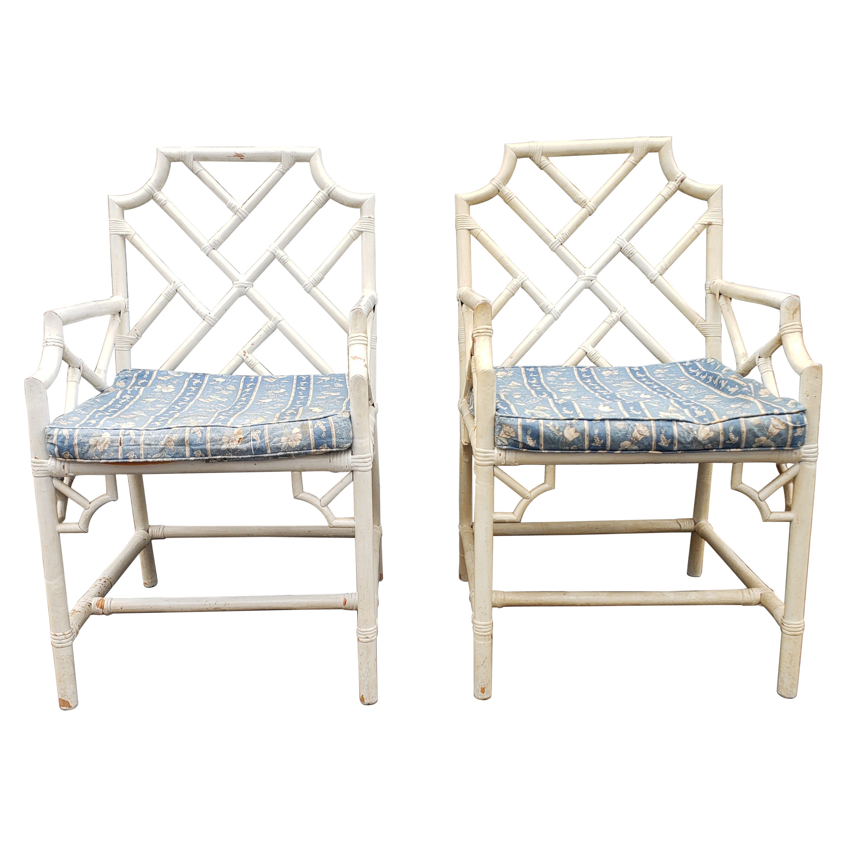 Pair of 1970s Rattan Bamboo Chippendale Armchairs